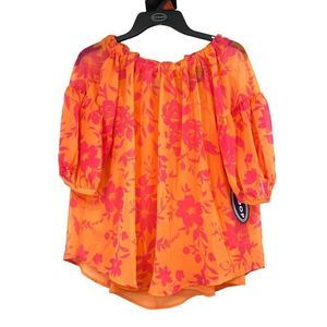 Scoop NYC chiffon top size M 1743 short sleeve Tie neck Lined NWT